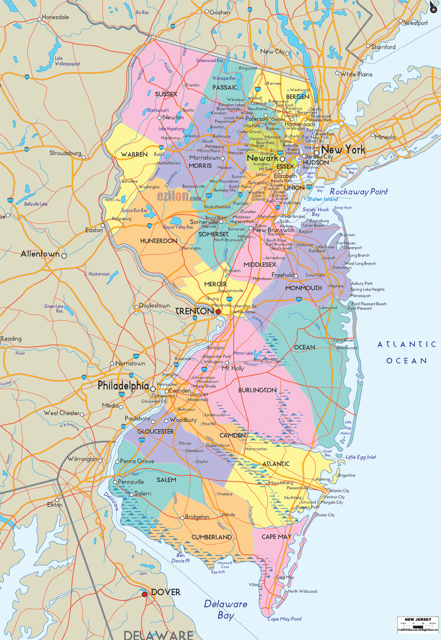 Detailed Political Map Of New Jersey Ezilon Maps