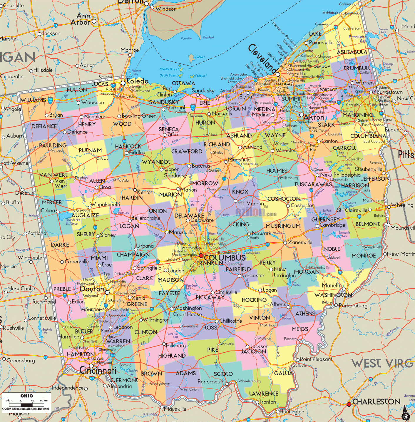 Printable Map Of Ohio | Printable Map of The United States