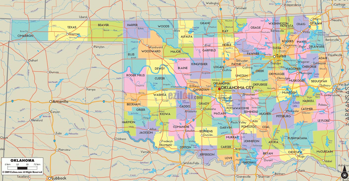 Detailed Political Map Of Oklahoma Ezilon Maps