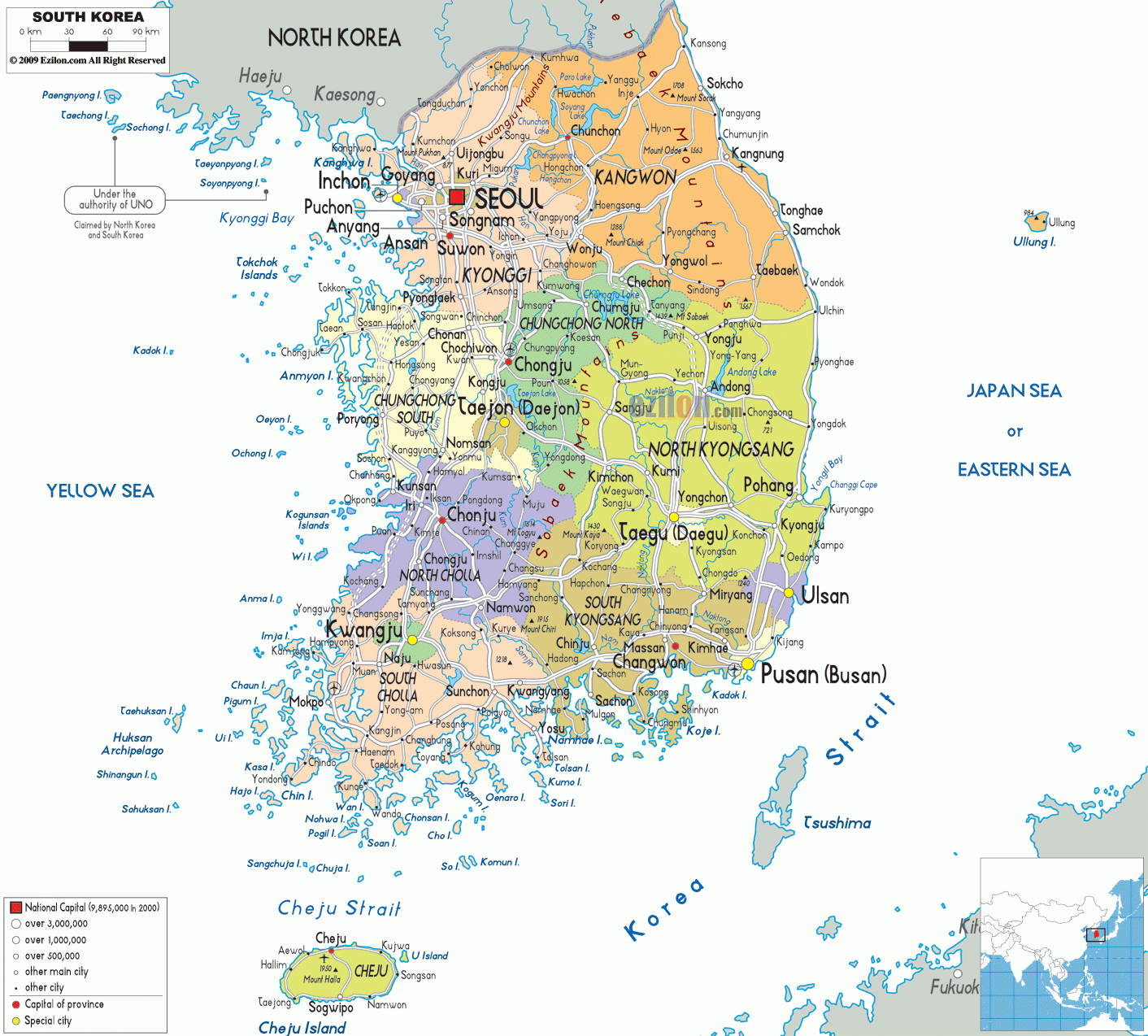 Detailed Political Map Of South Korea Ezilon Maps