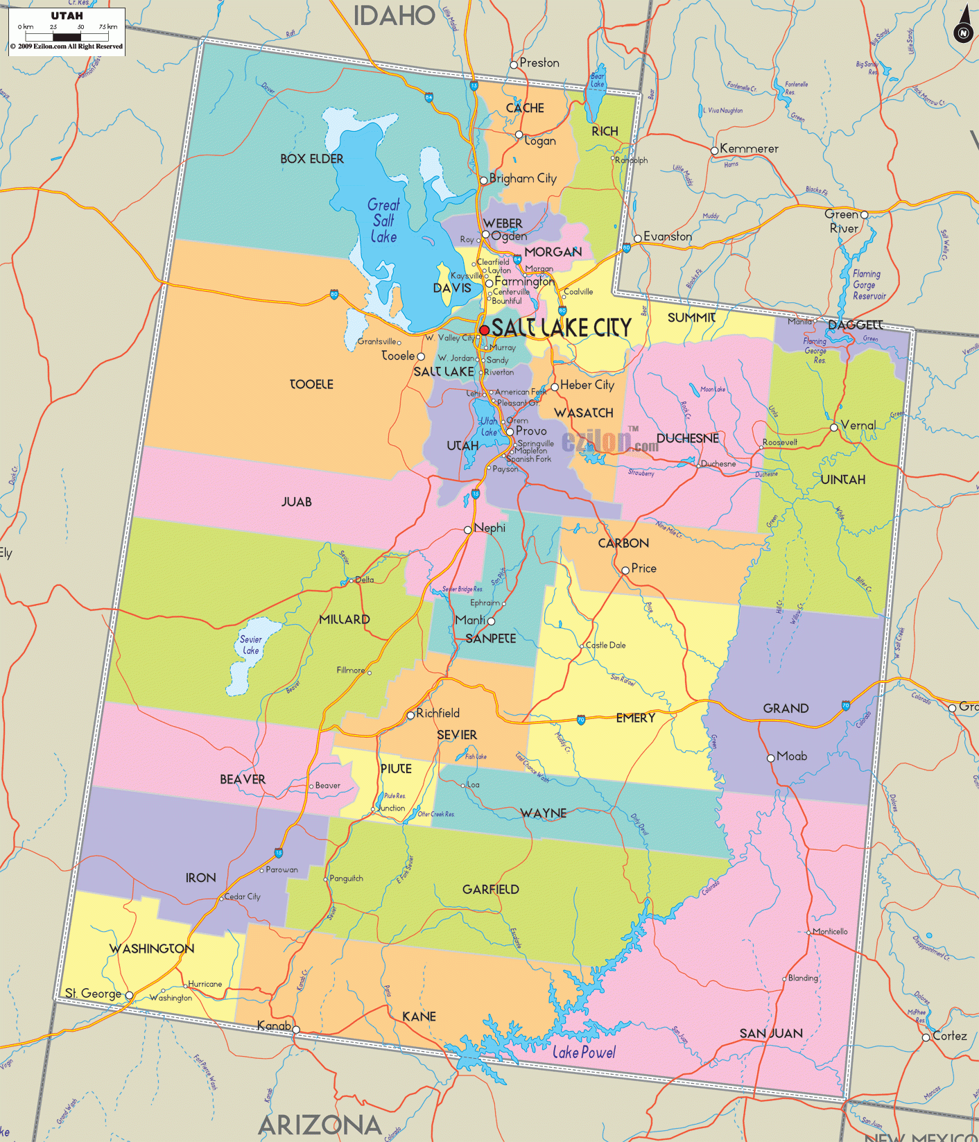 Detailed Political Map Of Utah Ezilon Maps