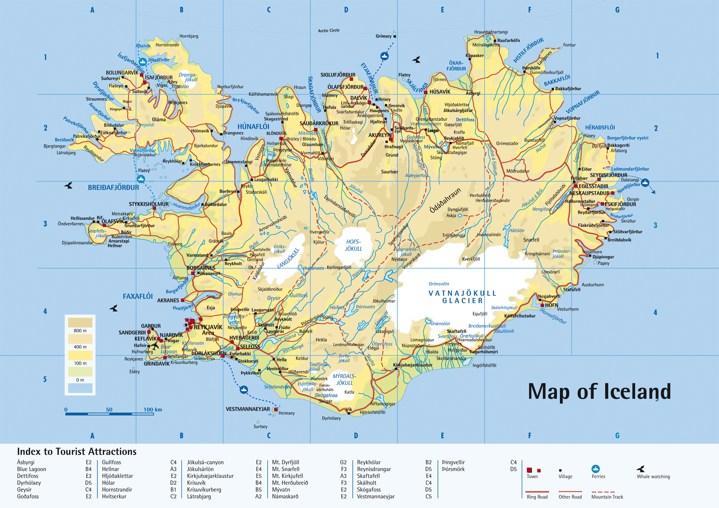 Detailed Road Map Of Iceland Iceand Detailed Road Map 