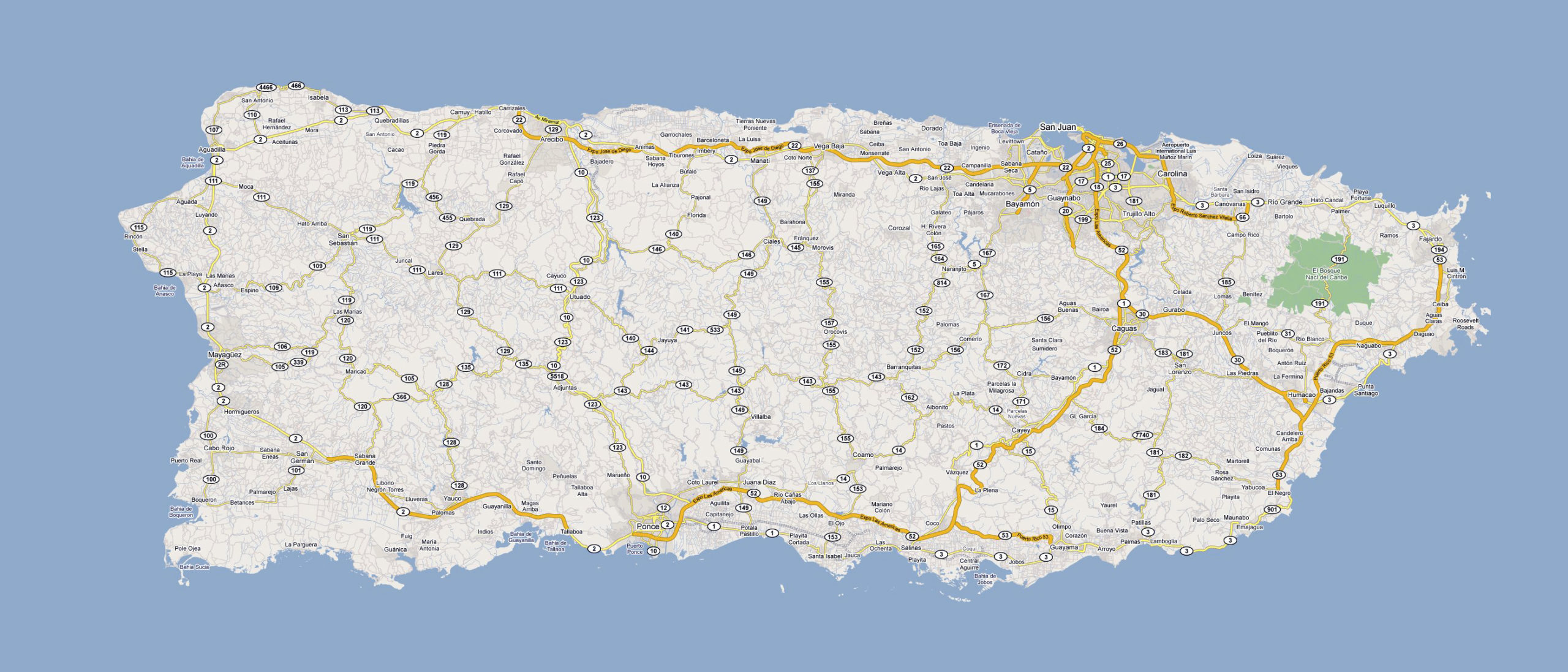 Detailed Road Map Of Puerto Rico With Cities Puerto Rico Detailed Road Map Of Puerto Rico With Cities Puerto Rico