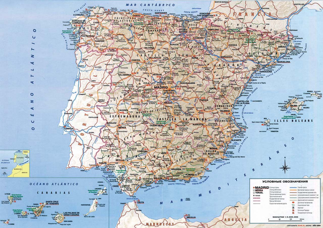 Detailed Road Map Of Spain Spain Detailed Road Map 