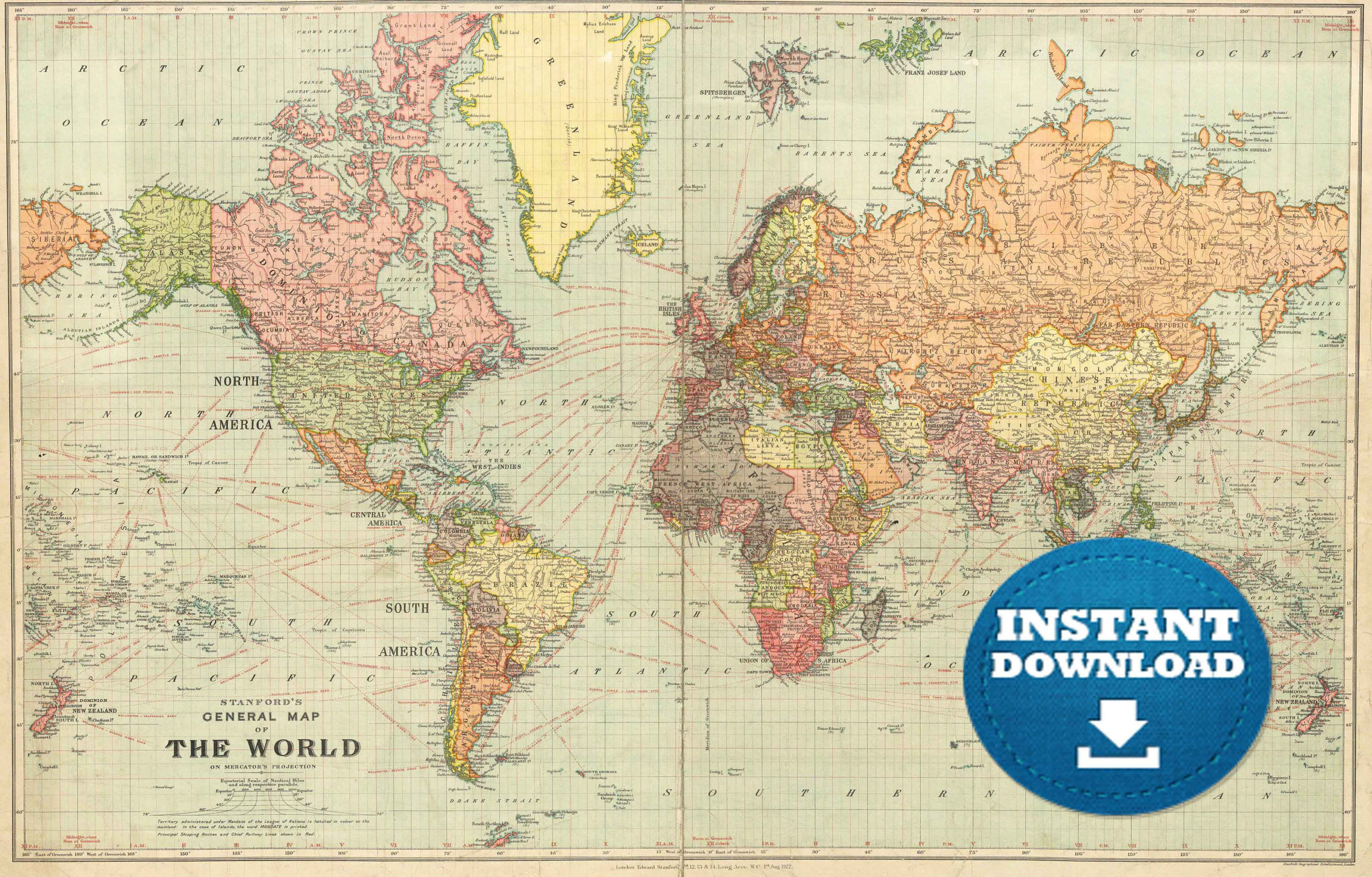 Digital Old World Map Printable Download Vintage World 