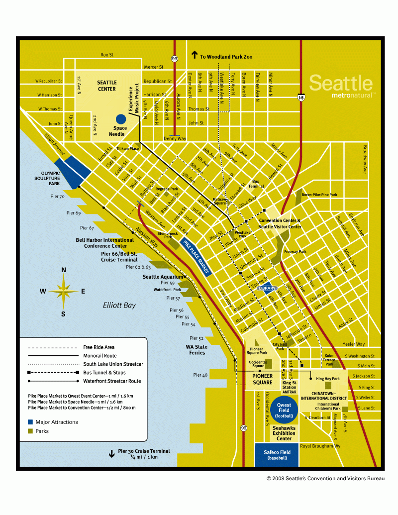 Downtown Seattle Map Seattle WA Mappery