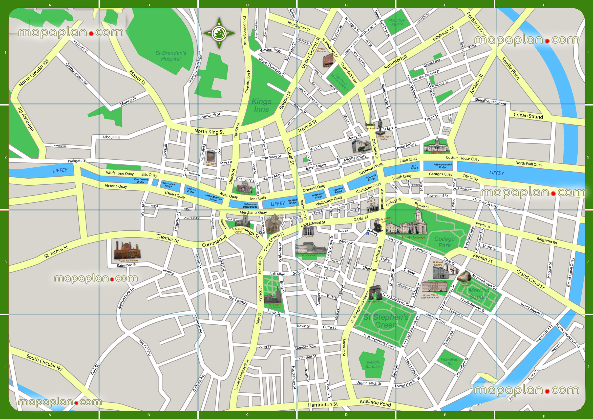 Dublin Map Printable Walking Map Of Favourite Points Of 