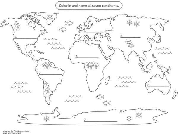 Free Coloring Map The 7 Continents Of The World 