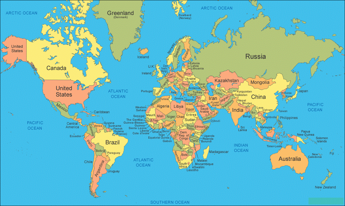 Free Large Printable World Map PDF With Countries World 
