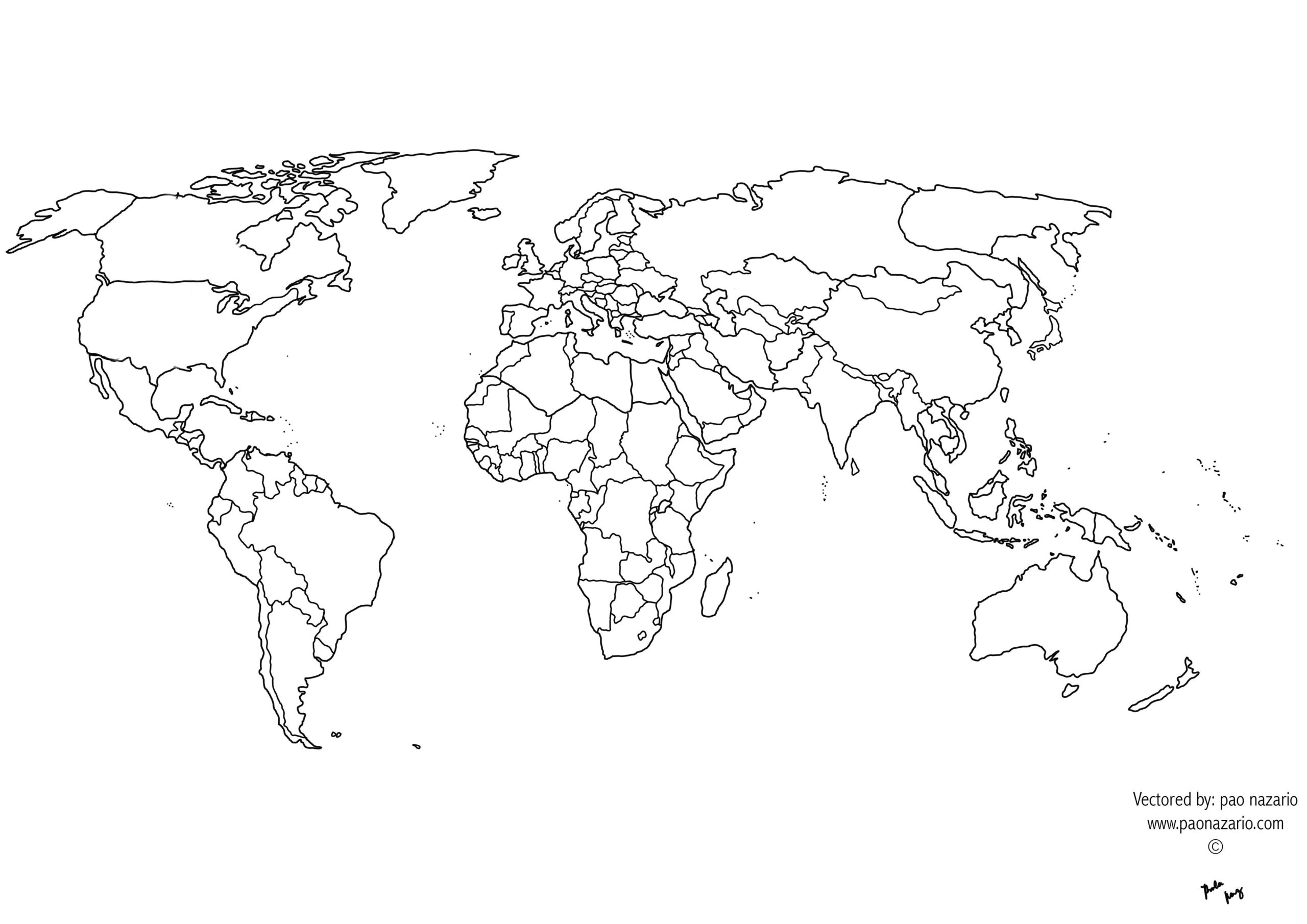 Free Printable Black And White World Map With Countries 
