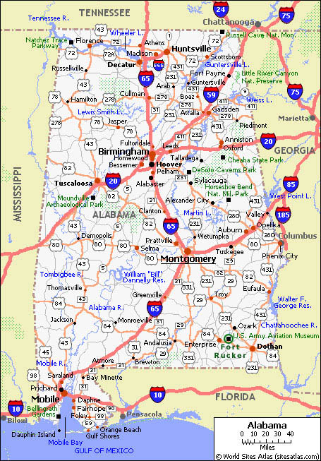 Free Printable Maps State Of Alabama Road Map Print For 