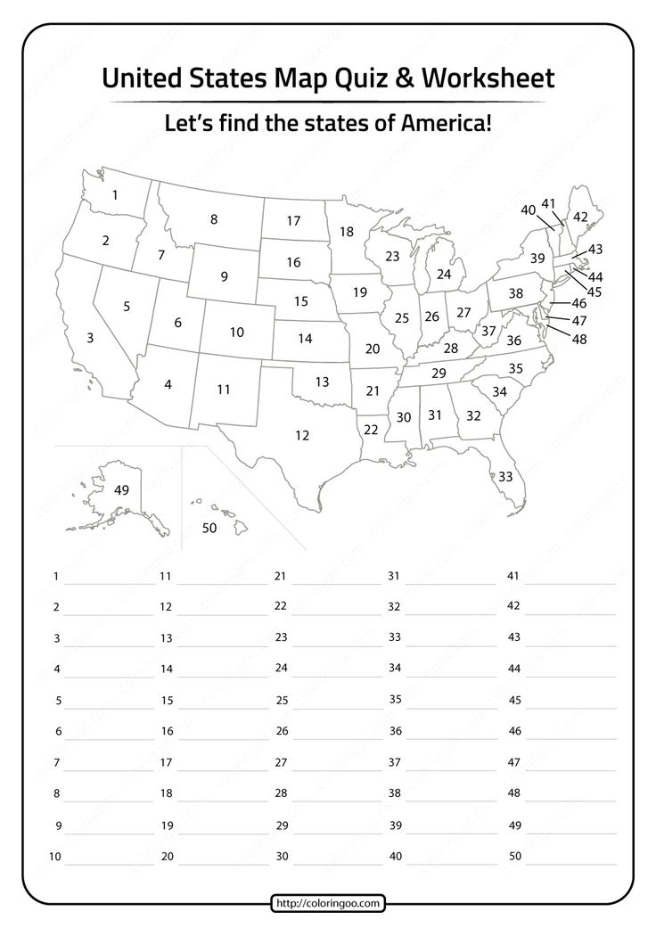 Free Printable United States Map Quiz And Worksheet Map 