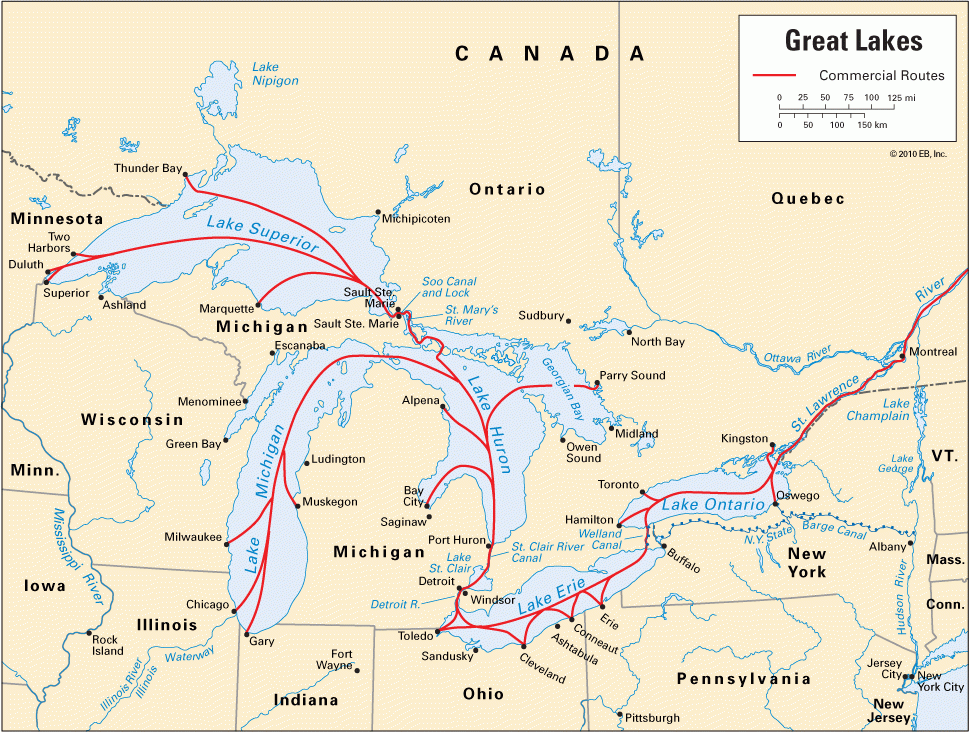Great Lakes Commercial Routes Students Britannica 