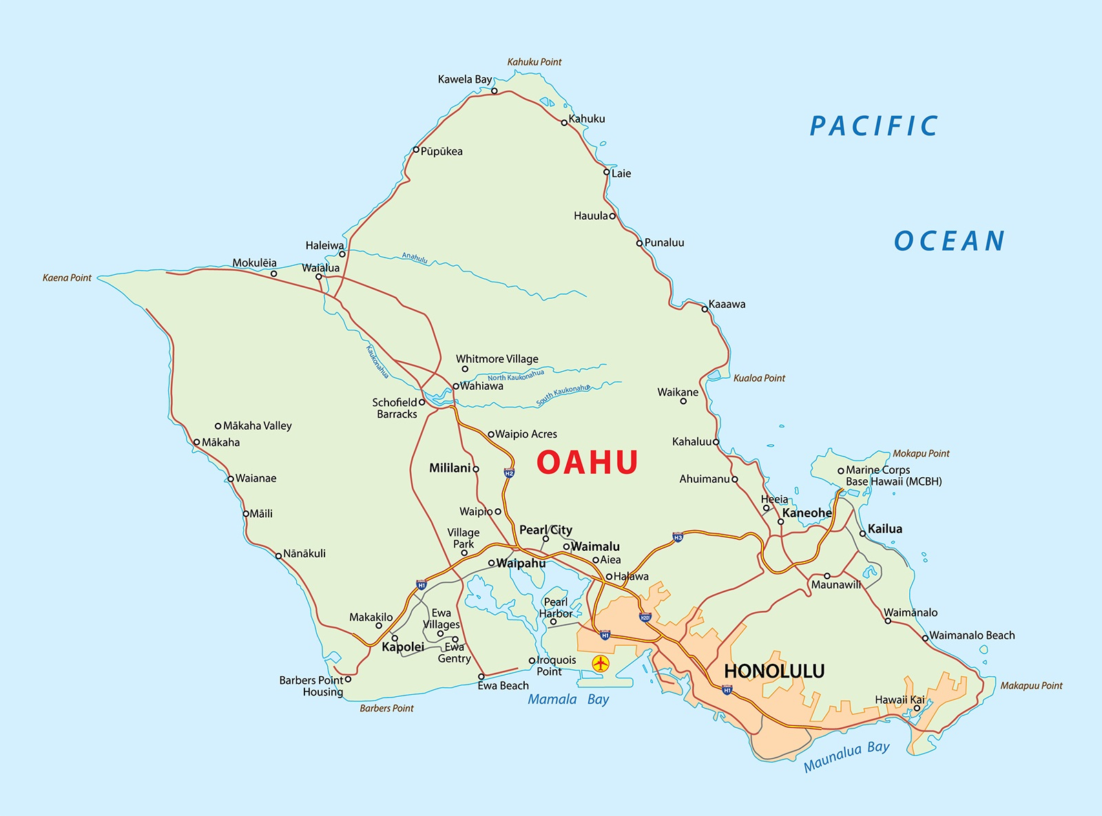 Hawaii Oahu Island Map Large Printable And Standard Map 