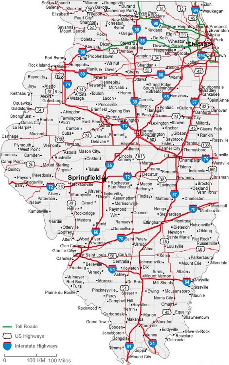 Illinois State Road Map With Census Information