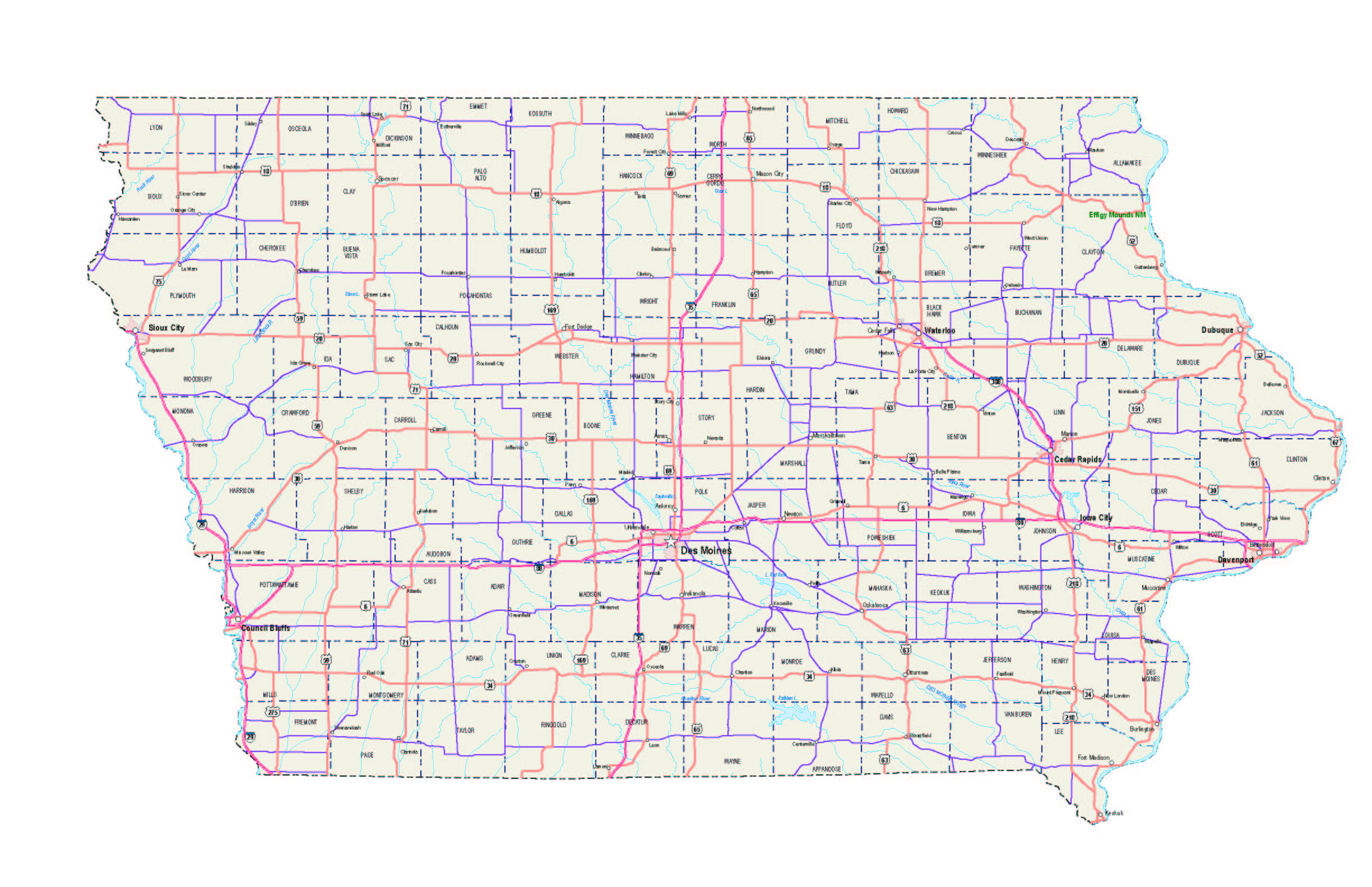 Iowa Maps Iowa Map Iowa Road Map Iowa State Map