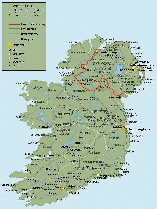 Ireland Road Map Showing Towns Cities And Roads 