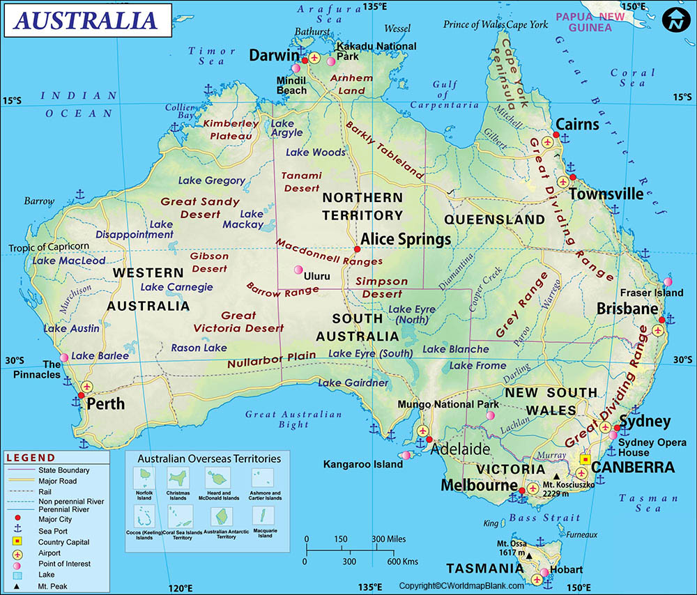 Labeled Map Of Australia With States Capital Cities