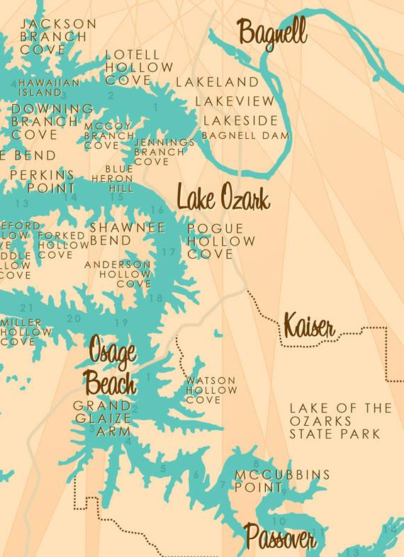 Lake Of The Ozarks MO Map Print With Mile Markers Etsy