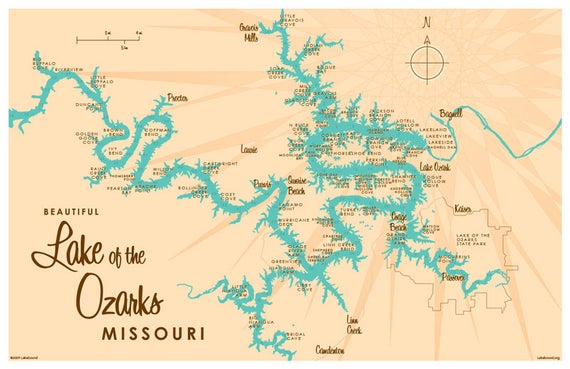 Lake Of The Ozarks MO Map Print With Mile Markers