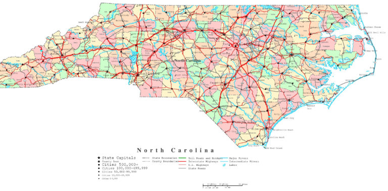 Laminated Map Printable Political Map Of North Carolina