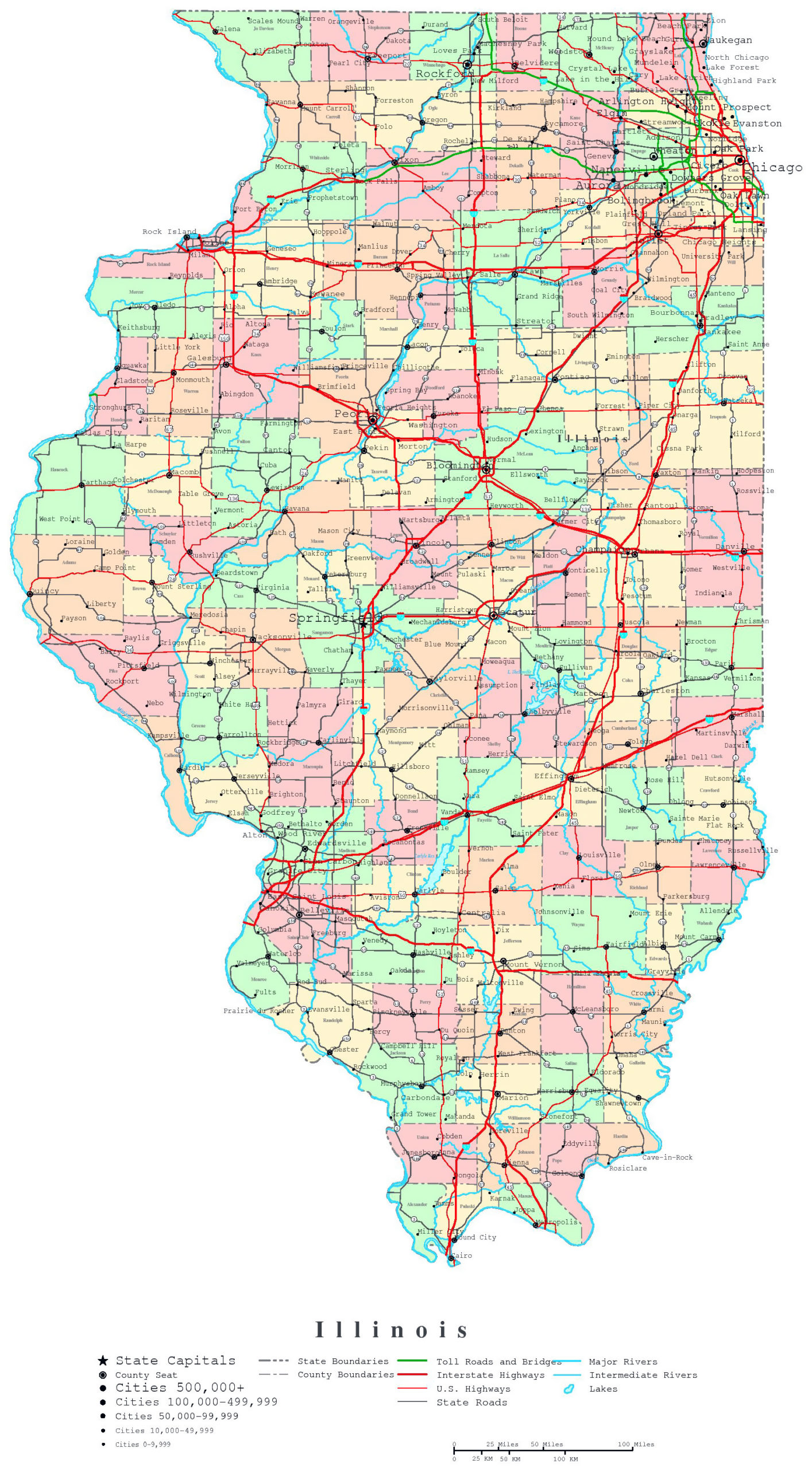 Large Detailed Administrative Map Of Illinois State With 