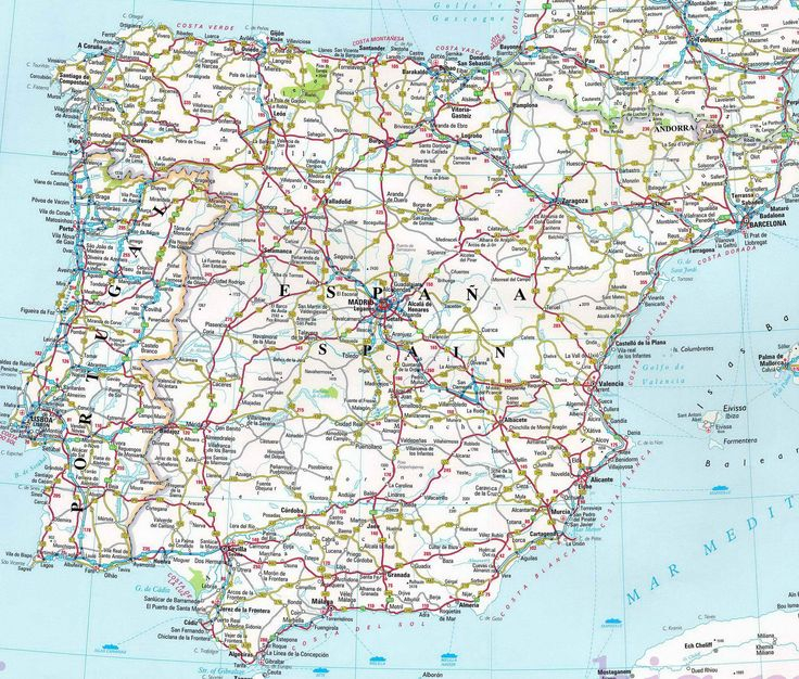 Large Detailed Road Map Of Spain And Portugal 