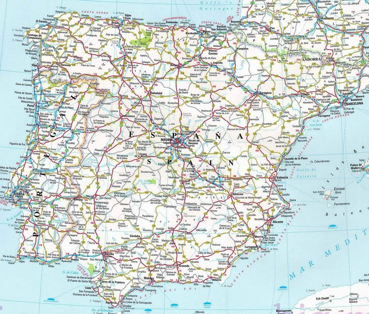 Large Detailed Road Map Of Spain And Portugal Large Detailed Road Map Of Spain And Portugal
