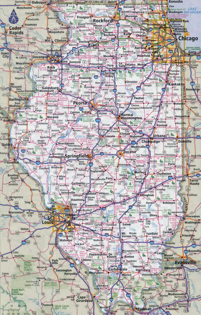 Large Detailed Roads And Highways Map Of Illinois State