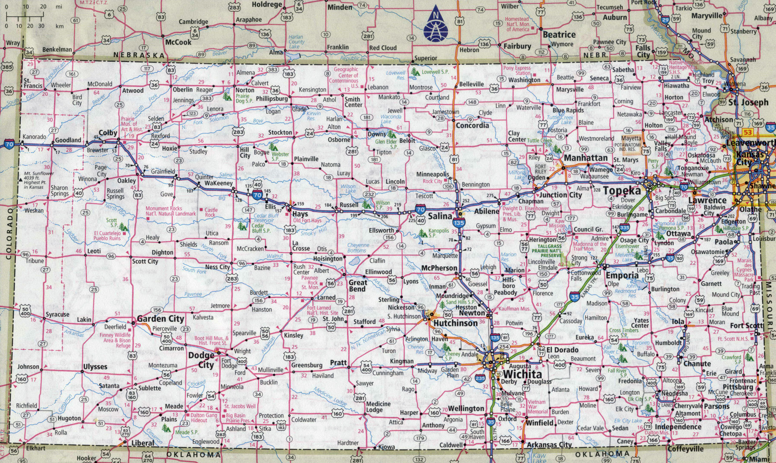 Large Detailed Roads And Highways Map Of Kansas State With 