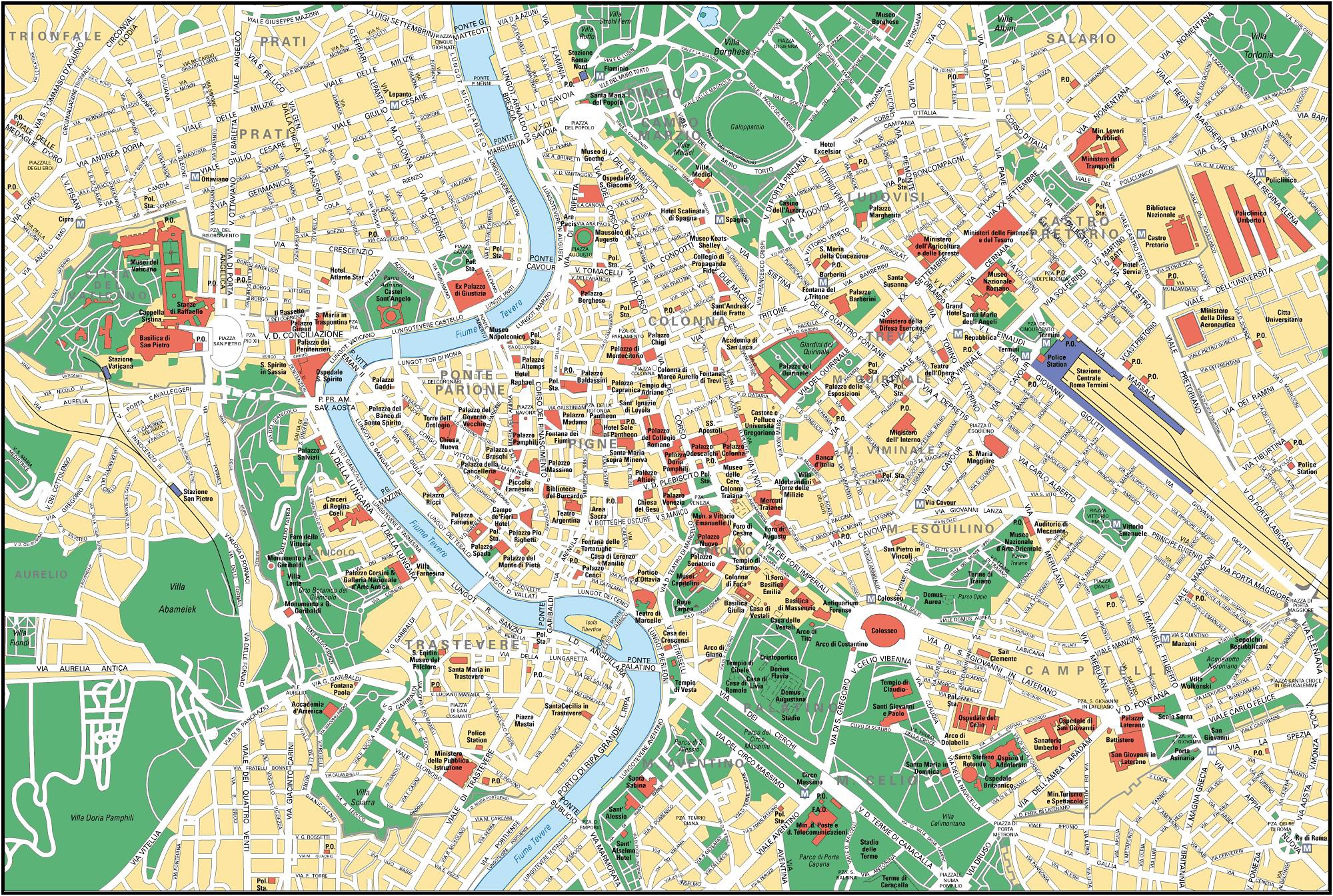 Large Detailed Street Map Of Rome City Center Rome City 