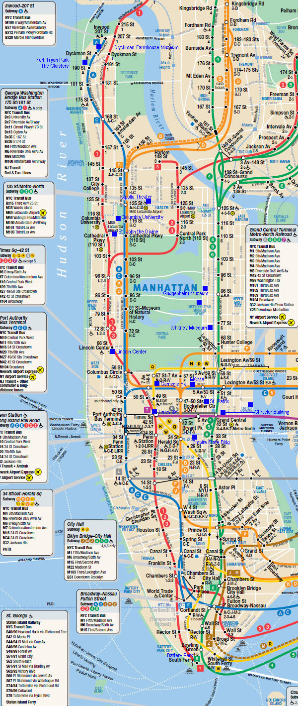 Large Detailed Subway Map Of Manhattan Manhattan Large 