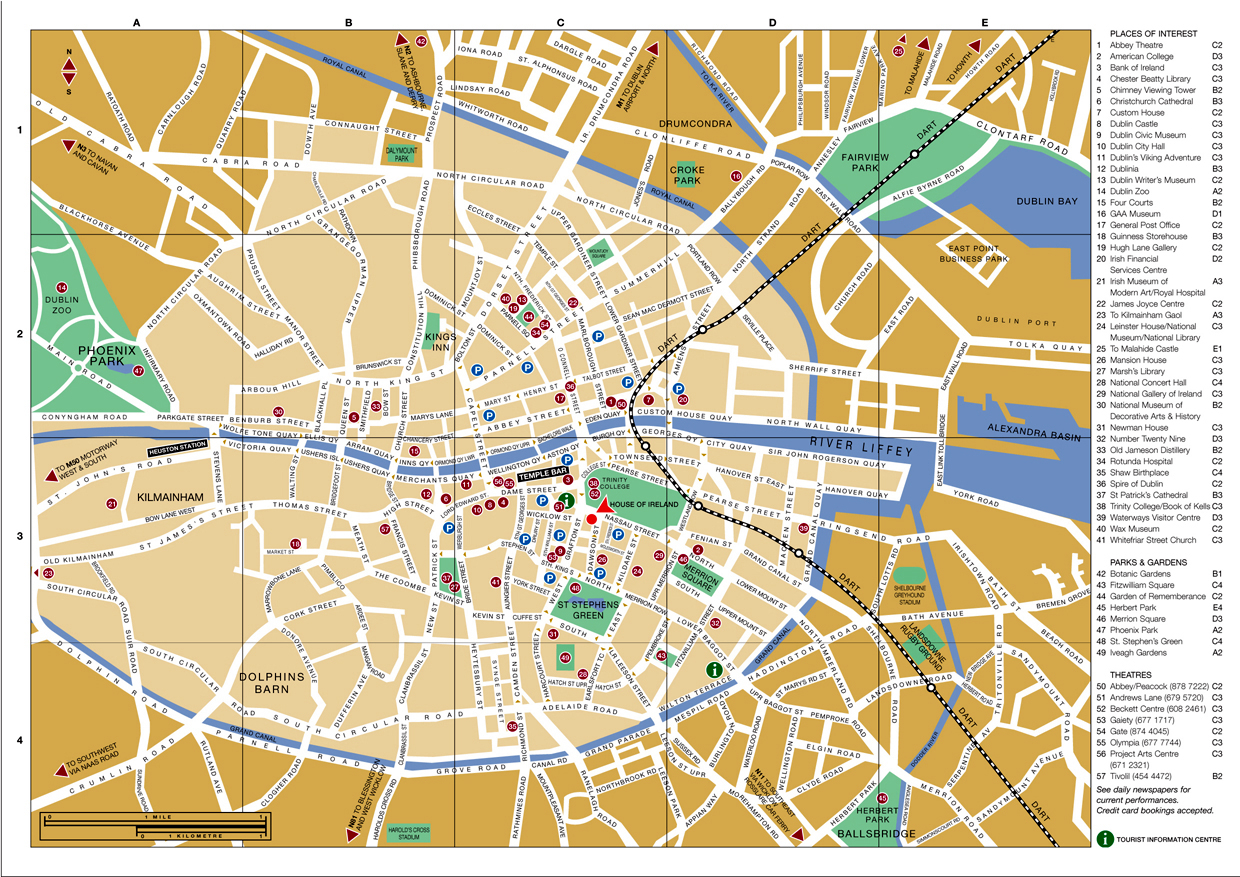 Large Detailed Tourist Map Of Dublin City Center Dublin 