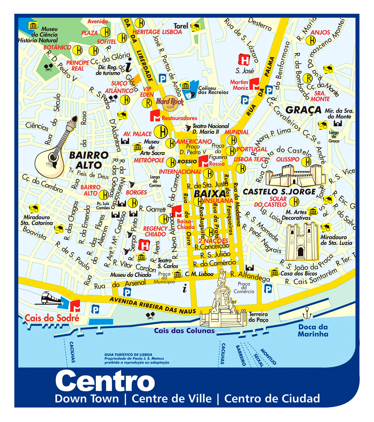 Large Detailed Tourist Map Of Lisbon City Downtown 