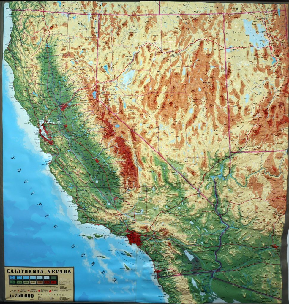Large Extreme Raised Relief Map Of California And Nevada 