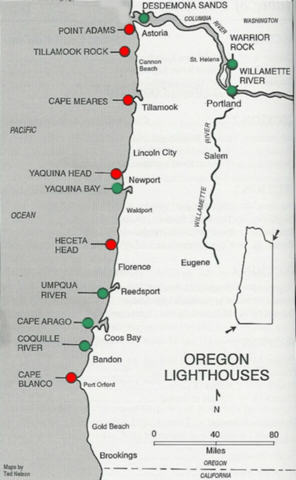 Lighthouses Of Oregon Coast Map Oregon Coast Mappery Lighthouses Of Oregon Coast Map Oregon Coast Mappery