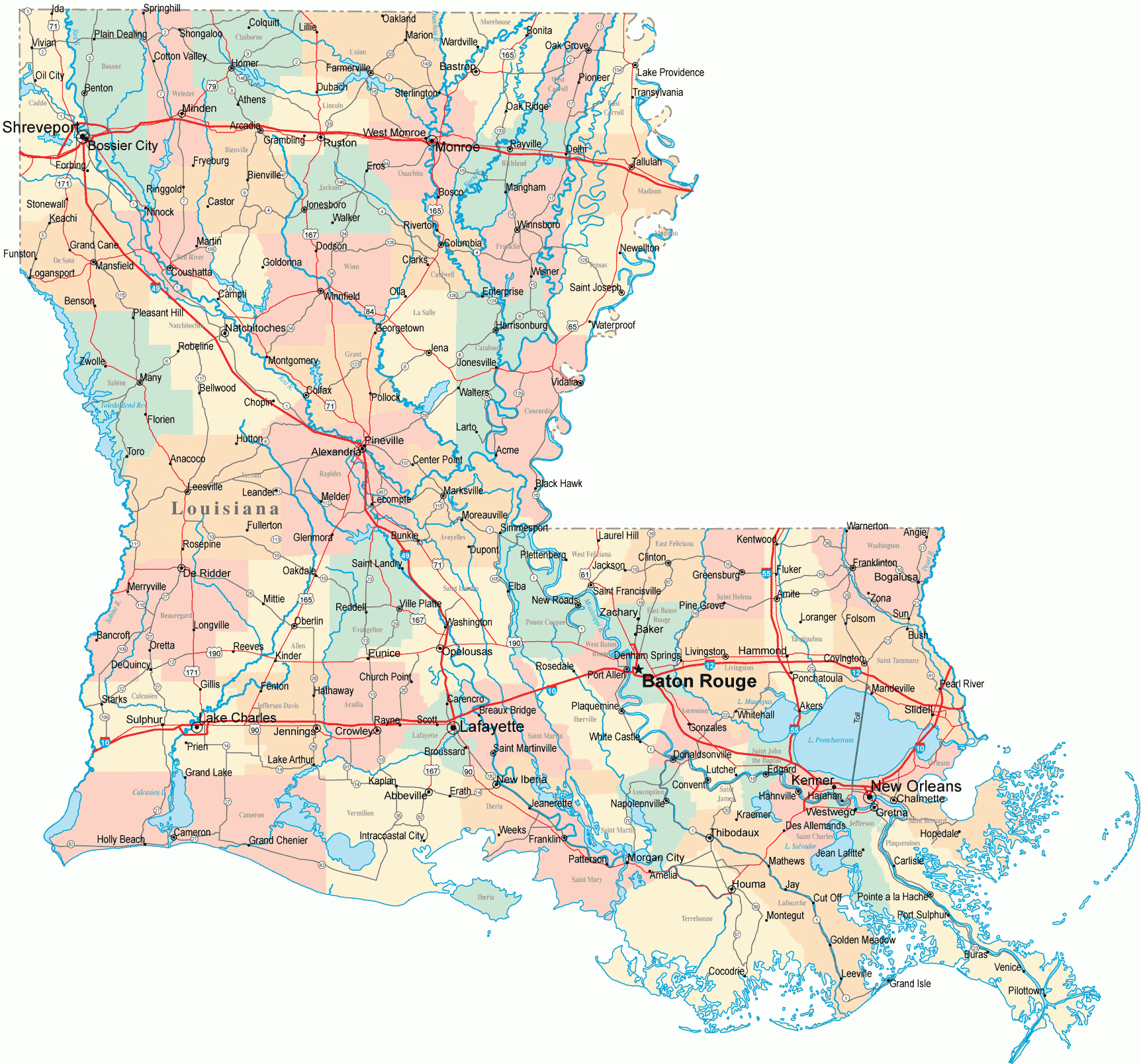 Louisiana Road Map Louisiana Mappery