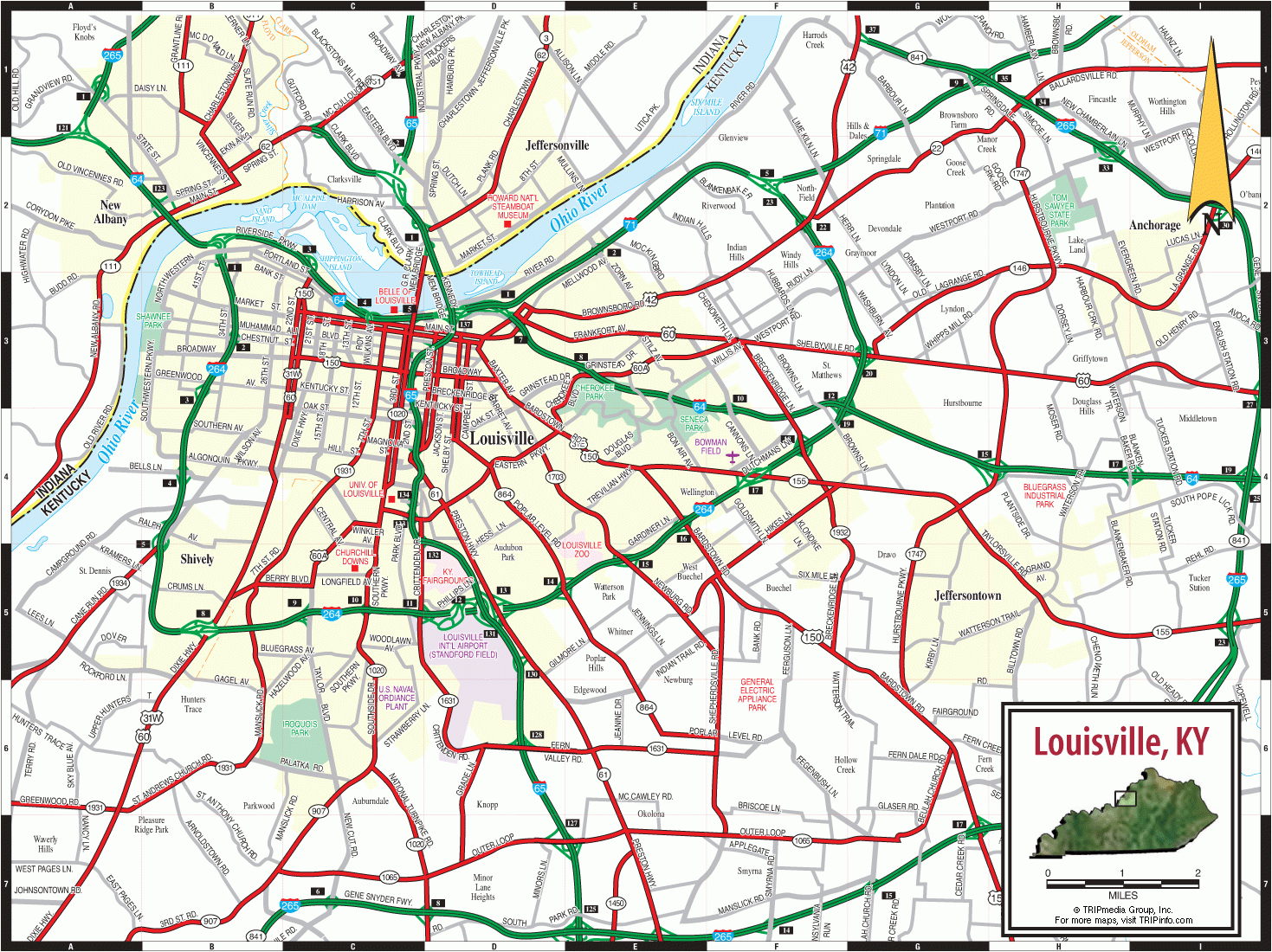 Louisville Kentucky City Map Louisville Kentucky Mappery