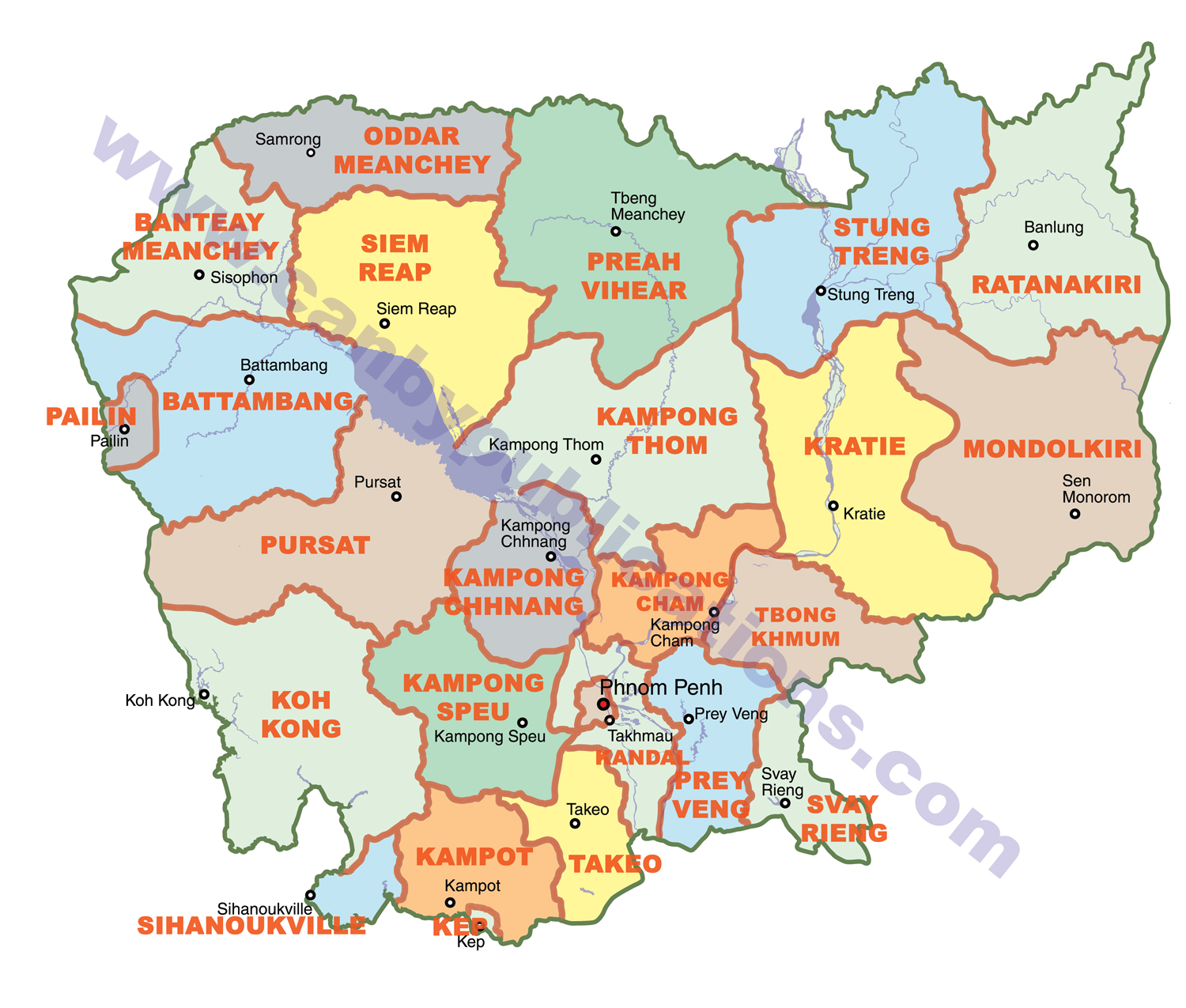 Map Cambodia With Provinces Map Cambodia With Provinces