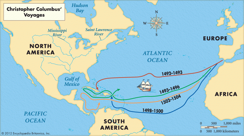 Map Columbus s First Voyage Printable Map Of Christopher 