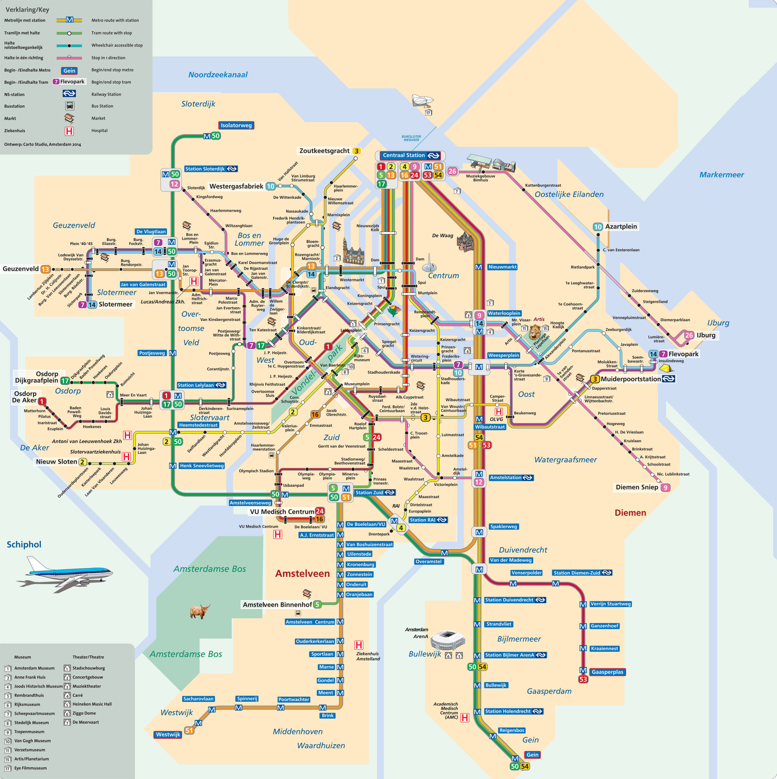 Map Of Amsterdam Tram Stations Lines Map Of Amsterdam Tram Stations Lines