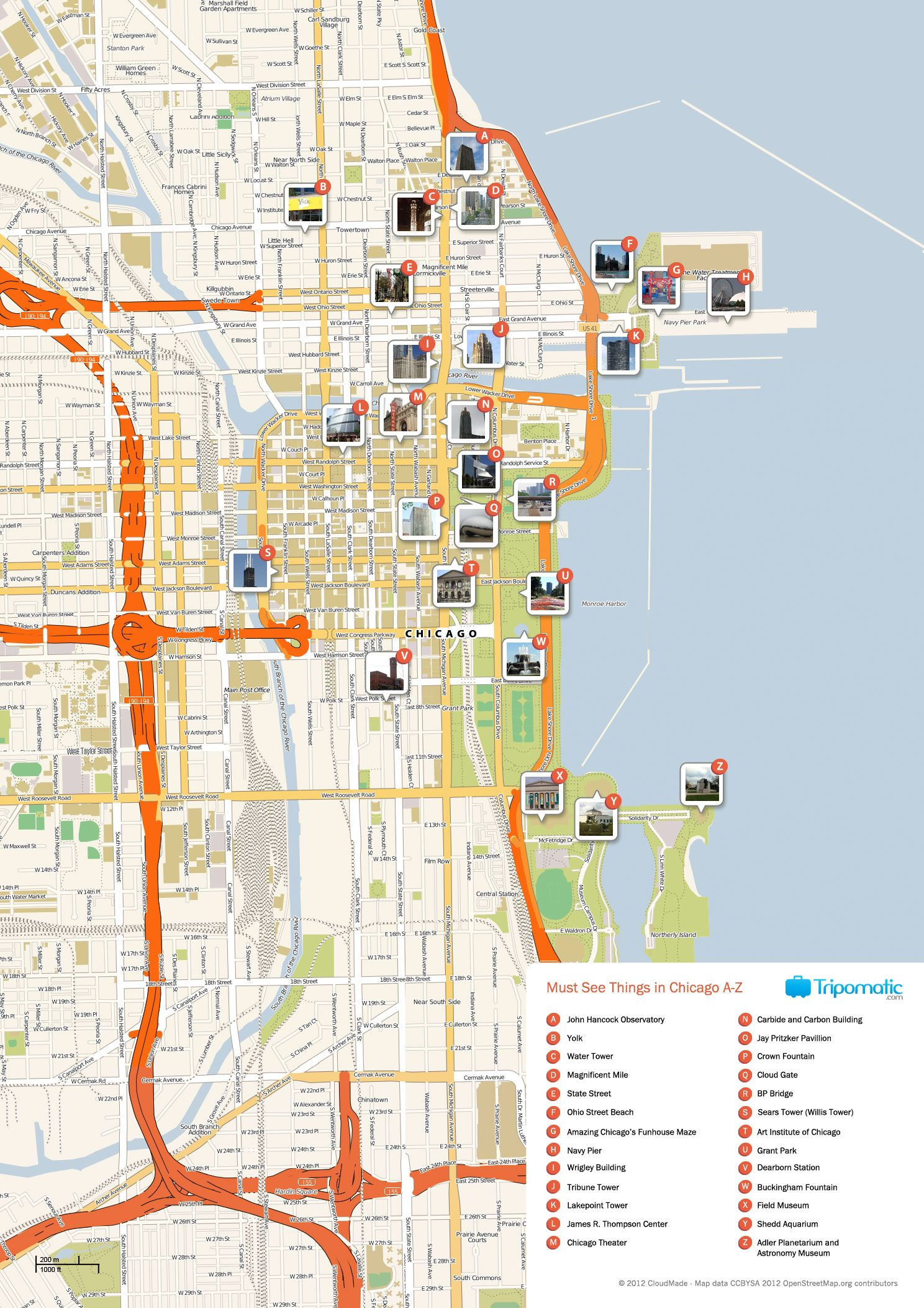 Map Of Chicago Attractions Tripomatic Chicago 