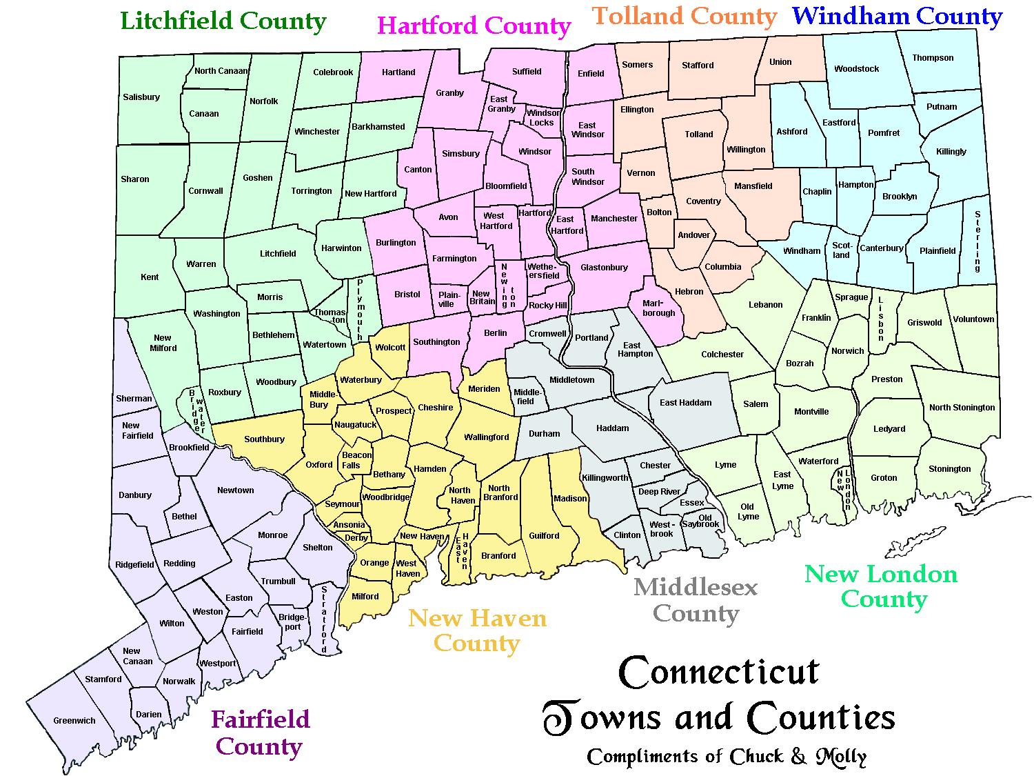 Map Of CT Towns And Counties