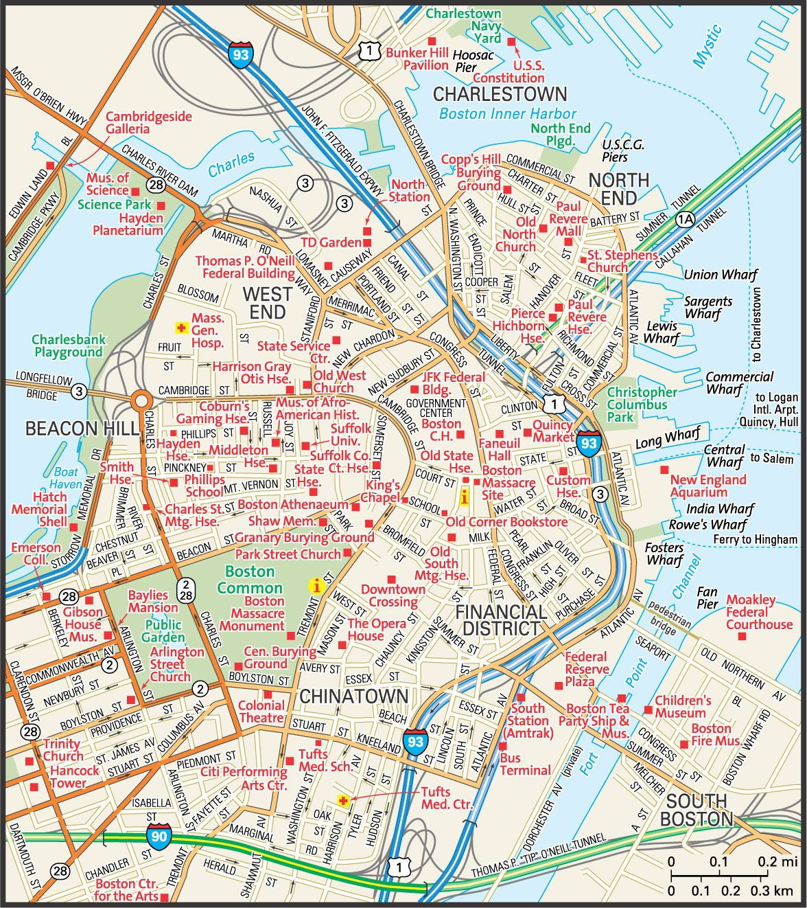 Map Of Downtown Boston Downtown Boston Street Map 