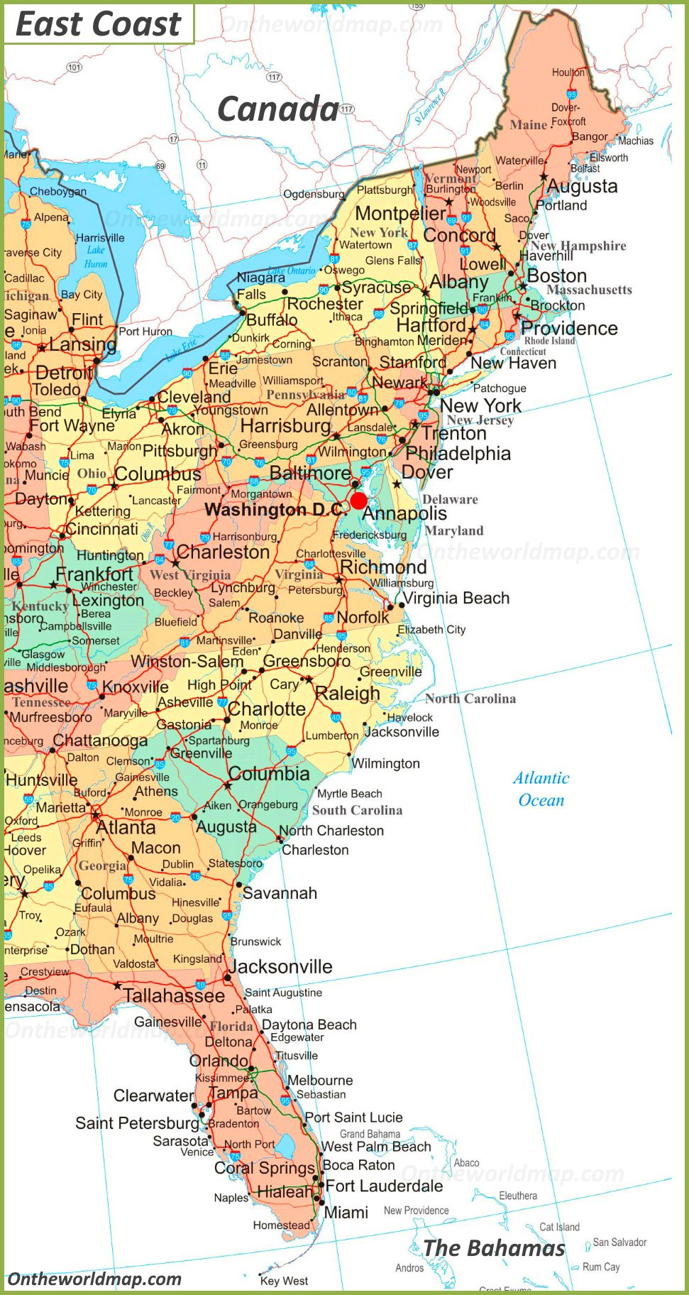 Map Of Eastern United States Printable Interstates 