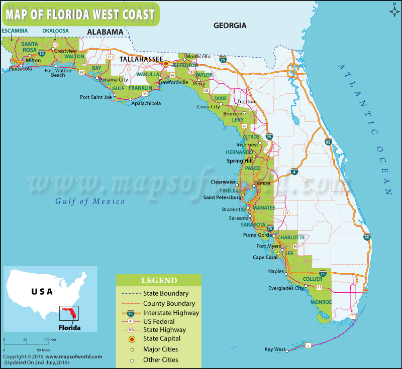 Map Of Florida West Coast Florida West Coast Map Map Of Florida West Coast Florida West Coast Map