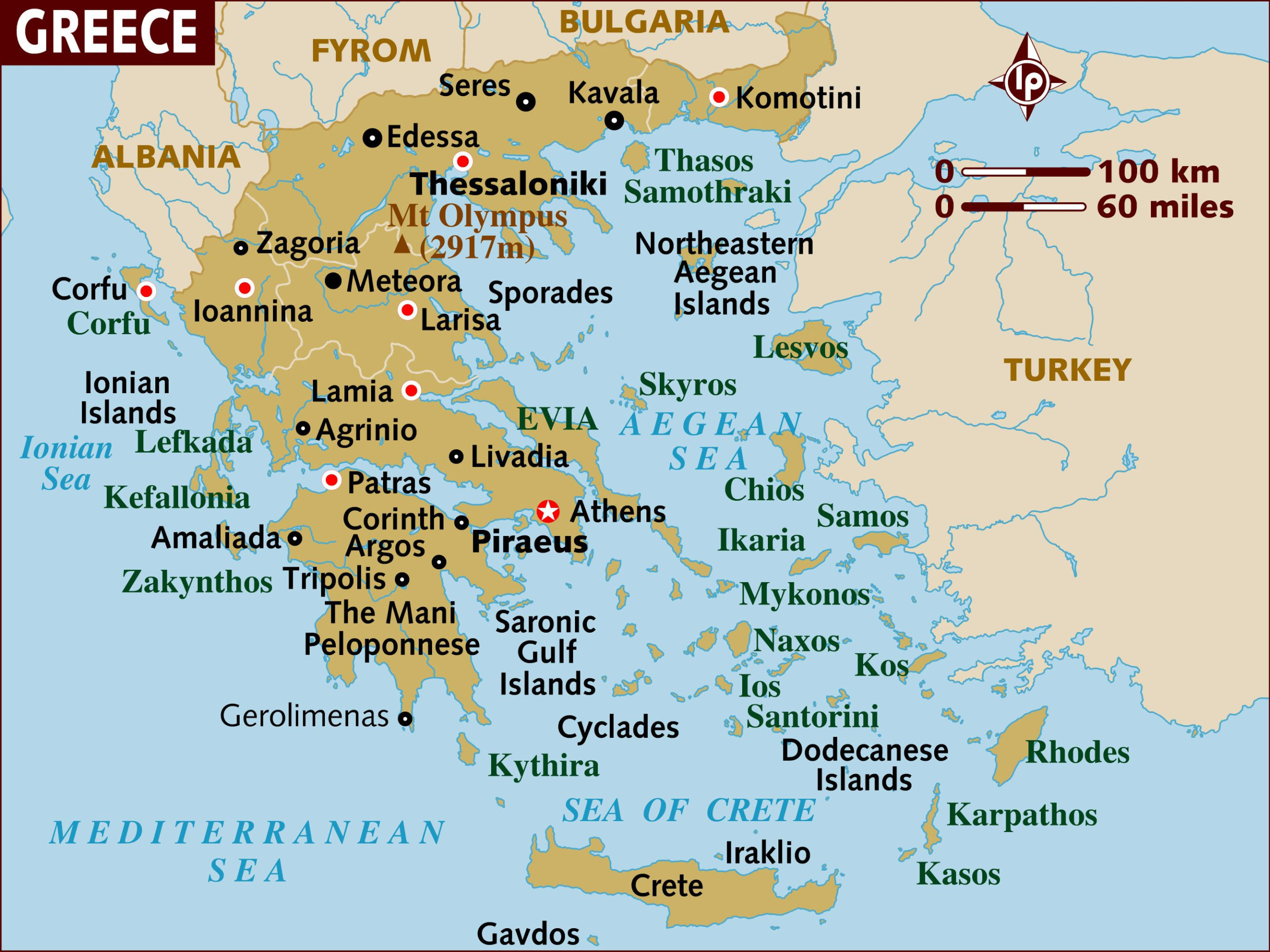 Map Of Greece A Basic Map Of Greece And The Greek Isles