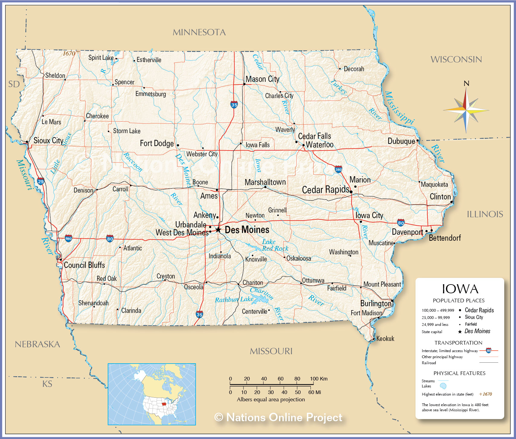 Map Of Iowa State USA Nations Online Project