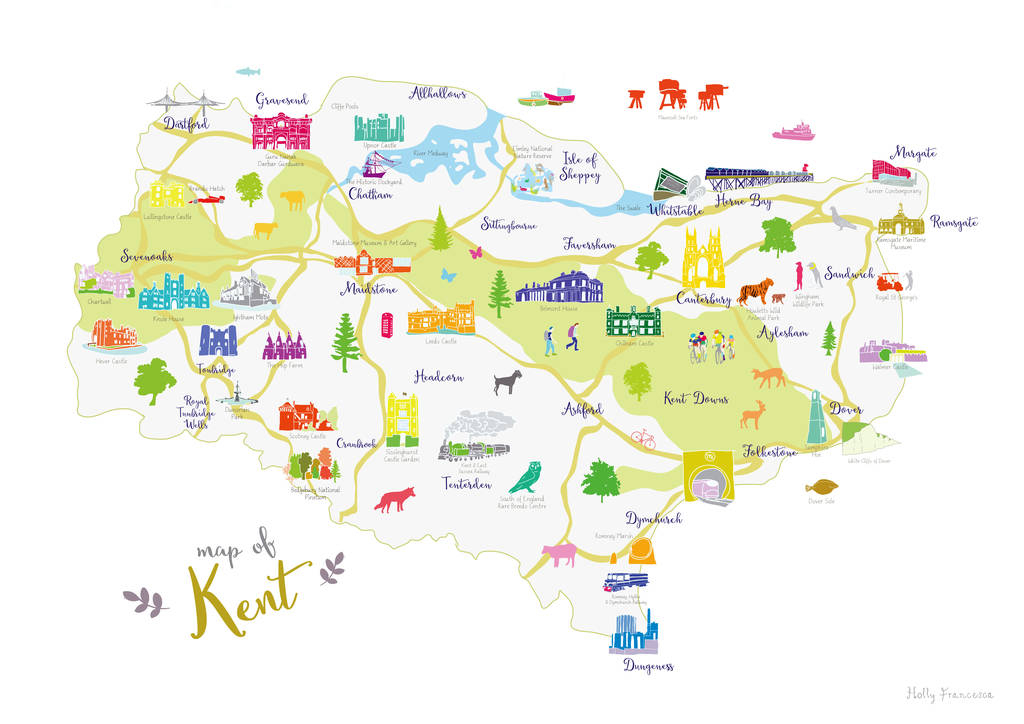 Map Of Kent By Holly Francesca Notonthehighstreet