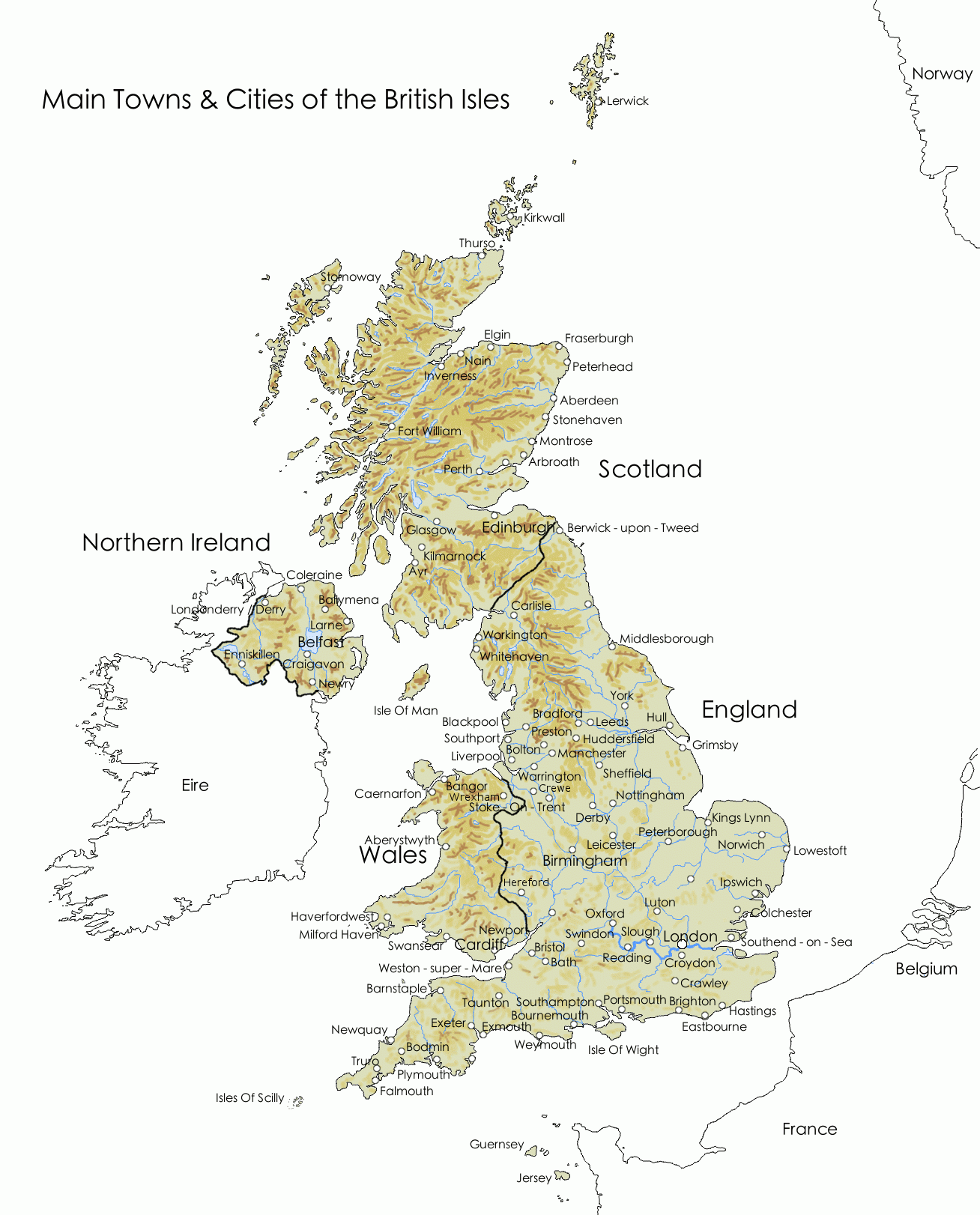Map Of Major Towns Cities In The British Isles Britain Map Of Major Towns Cities In The British Isles Britain